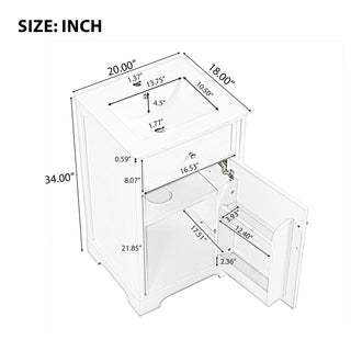 20" Bathroom Vanity With Sink, Soft Closing Cabinet Door, Adjustable Shelf & Storage Rack - White