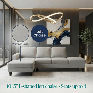 2 Piece L - Shaped Left Chaise Sectional Sofa With Ottoman, Living Room Furniture - White / Gray