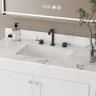 43" Bathroom Vanity With Artificial Marble Carrara Top Set, Multi Functional Bathroom Cabinet With Doors And Drawer - White