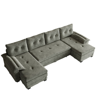 U-Shaped Sleeper Sofa With Pull Out Bed, Removable Armrests & USB Ports For Living Room