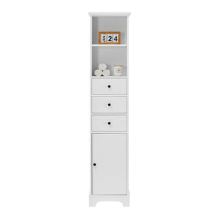 Tall Storage Cabinet With 3 Drawers And Adjustable Shelves For Bathroom