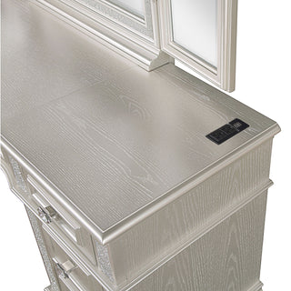 Colwood - 4 Drawer Vanity Desk With And Built In Charging - Silver Gray