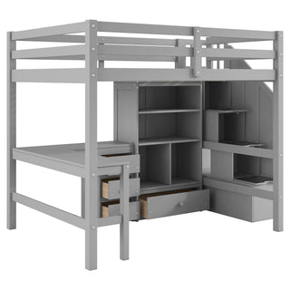 Loft Bed & L Shaped Desk, Drawers, Cabinet, And Storage Staircase