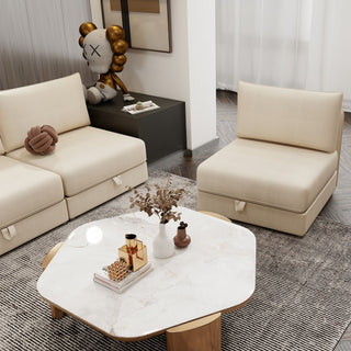 Modular Sectional Sofa With Storage, Convertible 2 Seater Sleeper Sofa - Beige