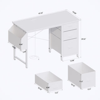 Office Desk With Power Outlet, 3 Drawers And Side Pocket For Office - White