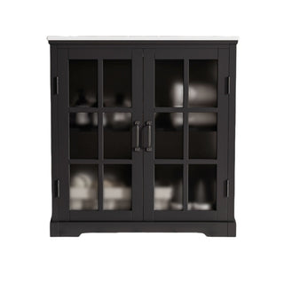 Modern Bathroom Vanity With Ceramic Sink, Tempered Blurred Glass Doors