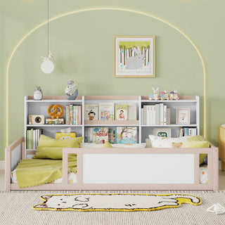 Platform Floor Bed With Guardrail Fence And Side Storage Shelves