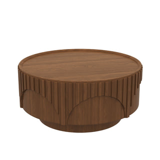 Round Fluted Drum Coffee Table With Sturdy Base For Living Room