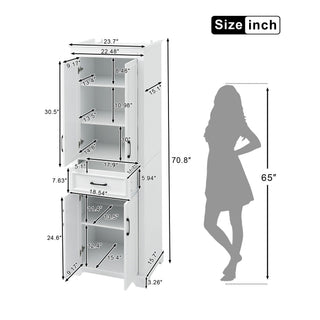 Freestanding Bathroom Vanity, Elegant Design With 4 Doors & 1 Drawer, Adjustable Shelves, Damping Hinges - White