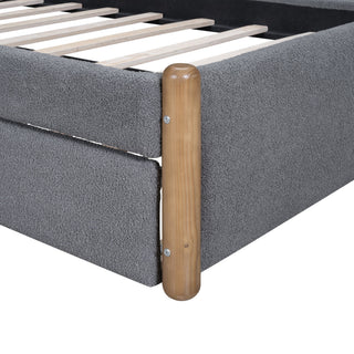 Upholstered Platform Bed With Wood Supporting Feet And Trundle