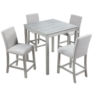 5 Piece Counter Height Table Set, Square Table And 4 Upholstered Chairs