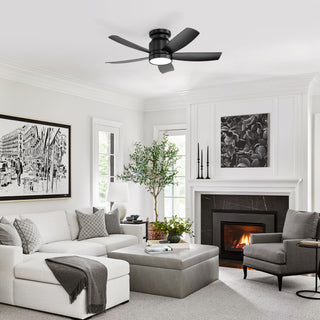 Flush Mount Ceiling Fan With 18W LED Light And Remote Control Blades - Black