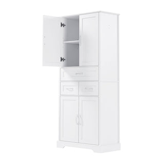 Tall Bathroom Storage Cabinet With 4 Doors 3 Drawers Adjustable Shelves - White