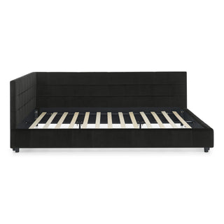 Mid-Century Storage Upholstered Tufted Bed Frame With Backrest And Armrests