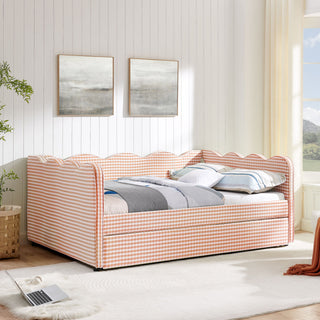 Gingham Daybed With USB Charging Port, Wave-Shaped Design