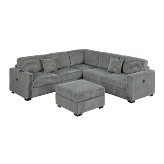 Upholstered L - Shaped 4 Piece Sectional Set With USB, Cocktail Ottoman