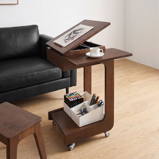 C - Shaped End Table, Rolling With 360° Adjustable & Foldable Desktop, Couch Table With Laptop Stand For Living Room - Walnut