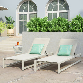 Venice - Classic Chaise Lounge Set Adjustable Aluminum Frame - White