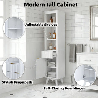 Tall Bathroom Storage Cabinet With Adjustable Shelves And 1 Drawer & Door