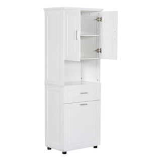 Tall Bathroom Cabinet With Tilt-Out Laundry Basket And Upper Storage