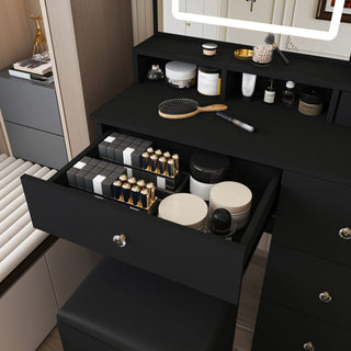 Vanity Desk With Mirror, 3 Color Lighting And Stool