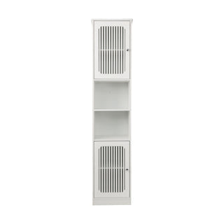 Tall Bathroom Cabinet With Adjustable Shelves, Louvered Door Floor Standing Storage Unit - White