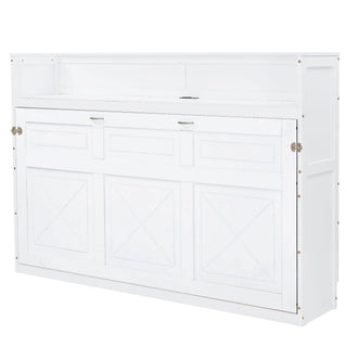 Murphy Bed With Desk, LED Light And USB Charging Station