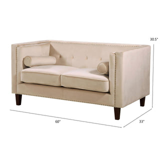 Button Tufted Square Arm Loveseat Sofa With Nailhead Trim, Upholstered 2 Seater Couch - Ivory