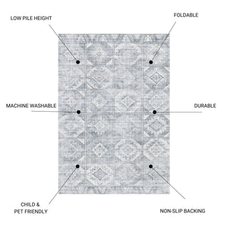 Toucan - 5' X 7' Washable Non - Slip Area Rug - Silver