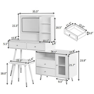 Modern Makeup Vanity Desk With Mirror And Lights Retractable Design Engineered Wood - Black