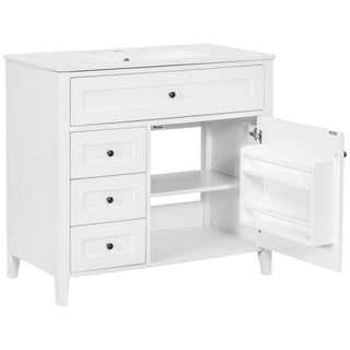 Bathroom Vanity With Sink, 3 Drawers & Cabinet With Adjustable Shelves