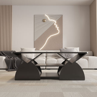 Geometric Engineered Coffee Table With Rounded Corners With Open Shelves