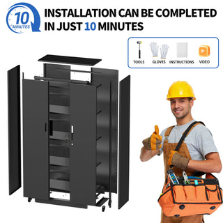 Heavy Duty Rolling Cabinet With Lock, Garage Storage Cabinet, 4 Adjustable Shelves For Tool Organization
