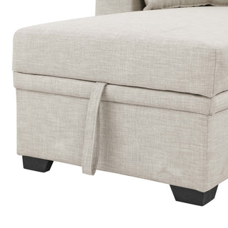 Upholstered Sectional & Pull Out Bed And Chaise Storage - Almond