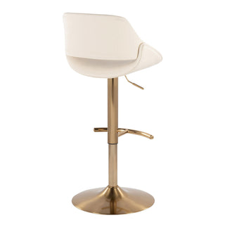 Fabrico - Contemporary Adjustable Barstool With Swivel With Rounded T Footrest (Set of 2) - Gold / Cream