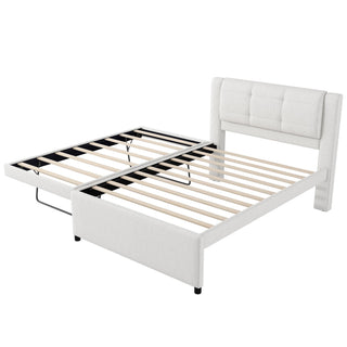 Upholstery Platform Bed With Trundle, Trundle Can Be Flat Or Erected