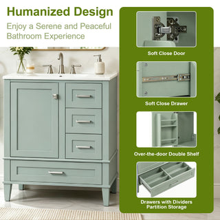 Bathroom Vanity With Sink, Soft Closing Door And Drawers - Light Green