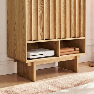 Sideboard Buffet Cabinet With Grille Slat Design With 3 Doors And Adjustable Shelves