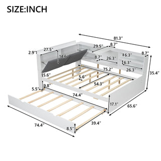 Platform Bed With Trundle, Shelves, And Storage Headboard