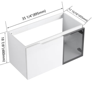 36" (35 1 / 4") Wall Mounted Bathroom Vanity, Cabinet With Half Door (Excluding Sink) - Glossy White
