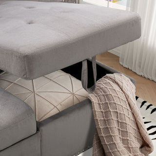 Reversible Sectional Storage Sleeper Sofa Bed, L-Shape 2 Seat Sectional Chaise With Storage, Skin-Feeling Fabric