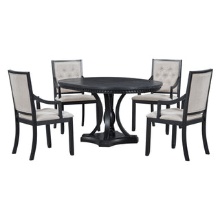 5 Piece Dining Set Extendable Round Table And 4 Chairs - Black / Oak