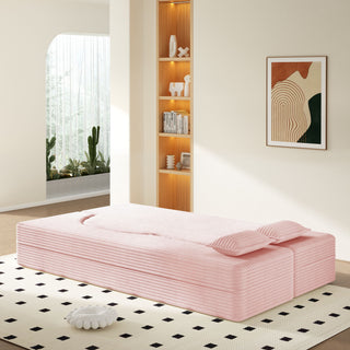 Modern Floor Sofa With 2 Pillows, Convertible Twin Size Folding Mattress For Living Room