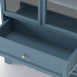 Glass Door Display Case With 2 Drawers And Adjustable Shelf