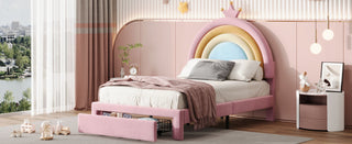 Upholstered Rainbow Design Bed, Princess Platform Bed With Storage Drawer