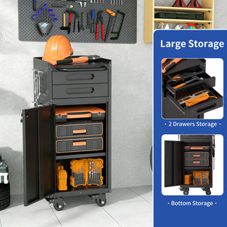 Rolling Tool Cabinet Heavy Duty Garage Storage With Lockable Doors & Drawers