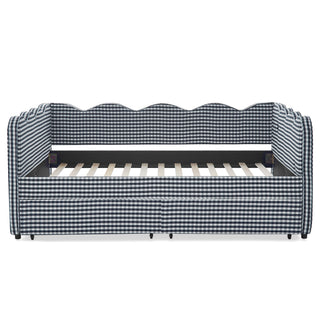 Gingham Daybed With USB Charging Port, Wave-Shaped Design