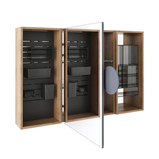 Wall Mounted Bathroom Mirror Cabinet With Storage - Imitative Oak