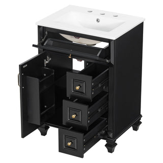 Freestanding Bathroom Vanity With Sink, 3 Drawers & Flip-Out Drawer