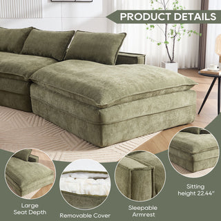 Modern Minimalist Modular Sectional Sofa With Deep Seats And Right Facing Chaise